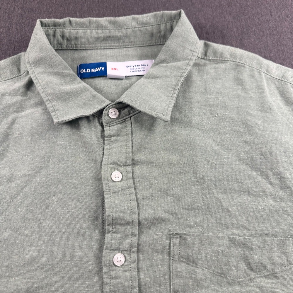 Old Navy Everyday Shirt Mens XXL  olive Green Linen Blend‎  Button Down Pocket